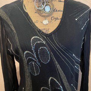 Le Mieux Studio Black, Sequins, Beads And Geometric Design Top